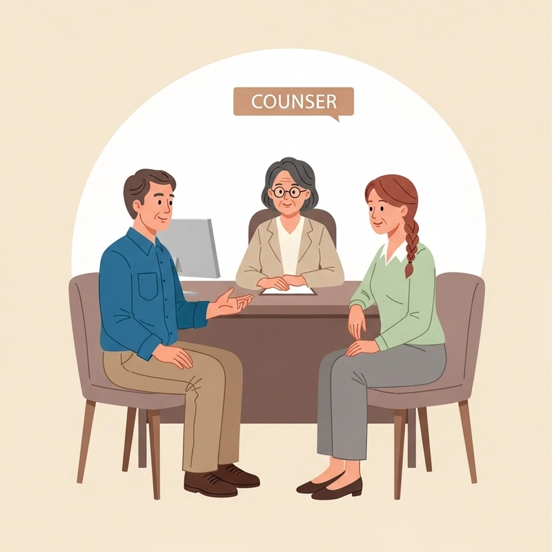 دو فرد در حال صحبت کردن با یک مشاور