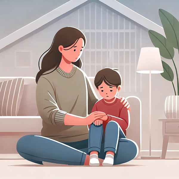 والد در حال آرام کردن کودک سوگوار