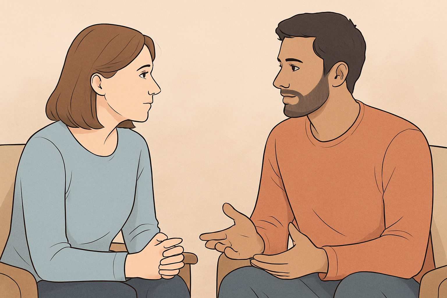 گوش دادن فعال و صمیمانه بین دو فرد، با تمرکز و احترام متقابل