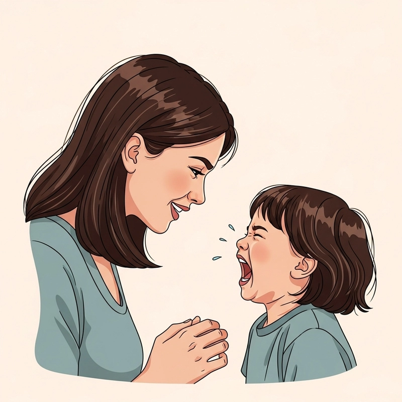 مادر آرام در حال صحبت با کودک جیغزن