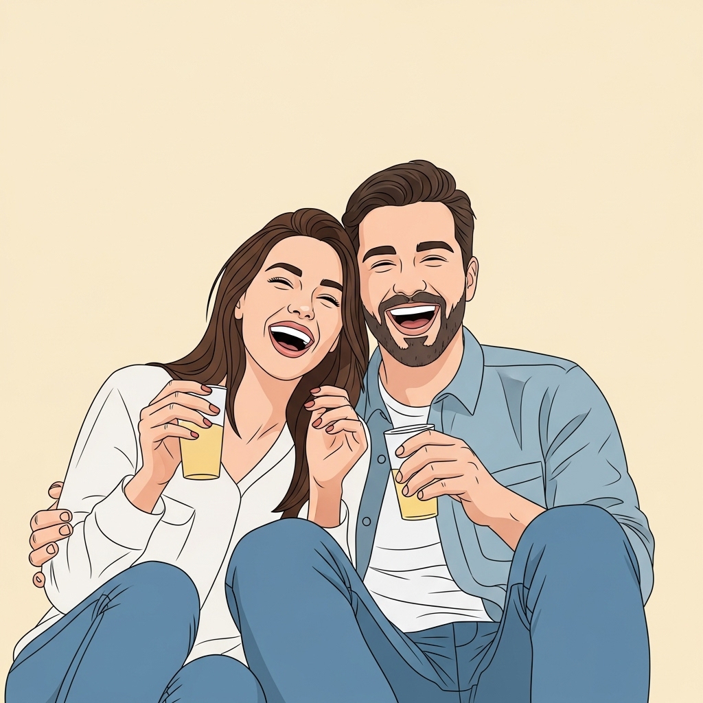 زوجی در حال خندیدن و لذت بردن از زندگی روزمره