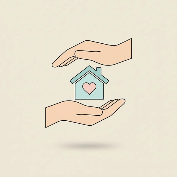 مداخلهٔ رابطه‌محور: دو دستِ مینیمال که زیر یک نماد خانه-قلب، تکیه‌گاهی پایدار می‌سازند