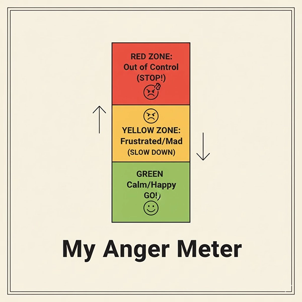 دماسنج هیجان یا چراغ‌راهنما برای آموزش تنظیم خشم به کودک