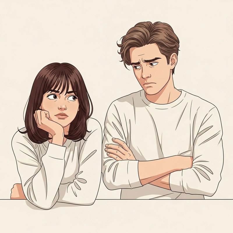 دو فرد در حال جدال بین احساسات و منطق در شروع رابطه