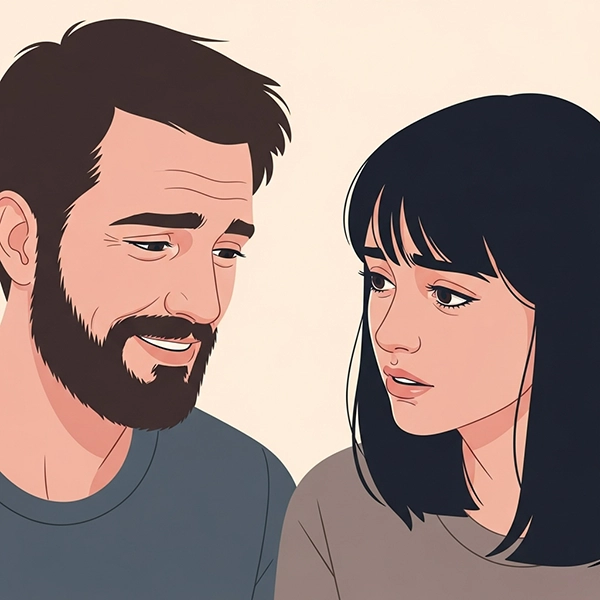 زن و مردی در حال گفتوگو با حالت چهره ناراحت ولی صمیمی