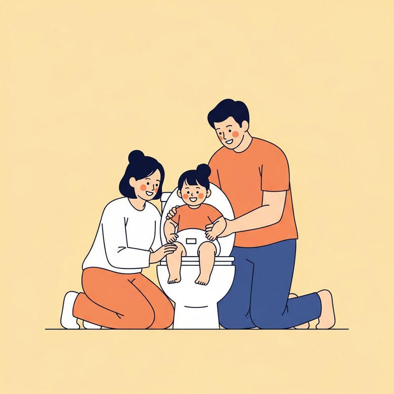والدین و کودکی شاد که مشکل دستشویی رفتن را حل کرده‌اند