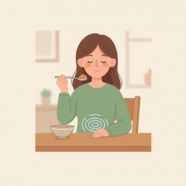 مکث سه‌ثانیه‌ای قبل از اولین لقمه؛ تمرکز بر لقمهٔ کوچک و دم‌وبازدم آرام