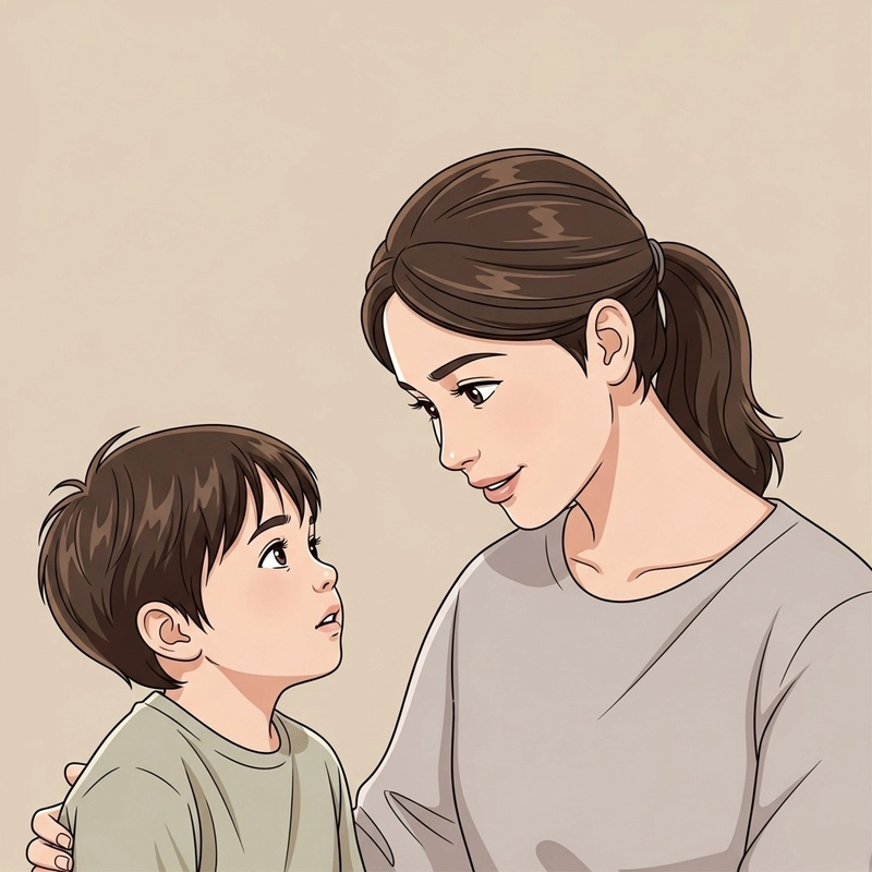 مادر و کودک در حال گفتگو درباره نگرانی‌ها