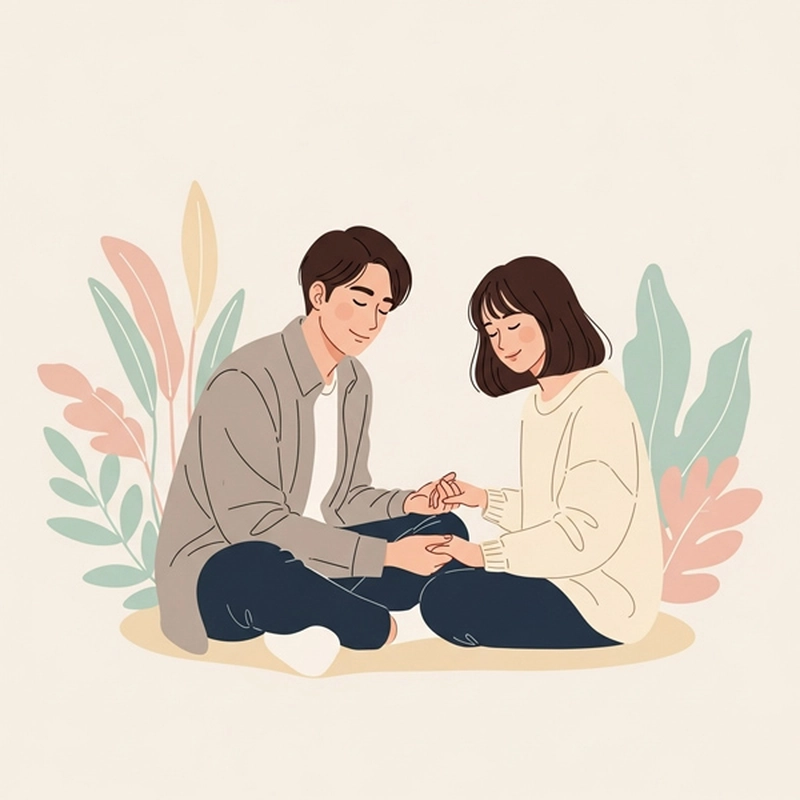 دو نفر با آرامش و اعتماد متقابل، دست در دست هم