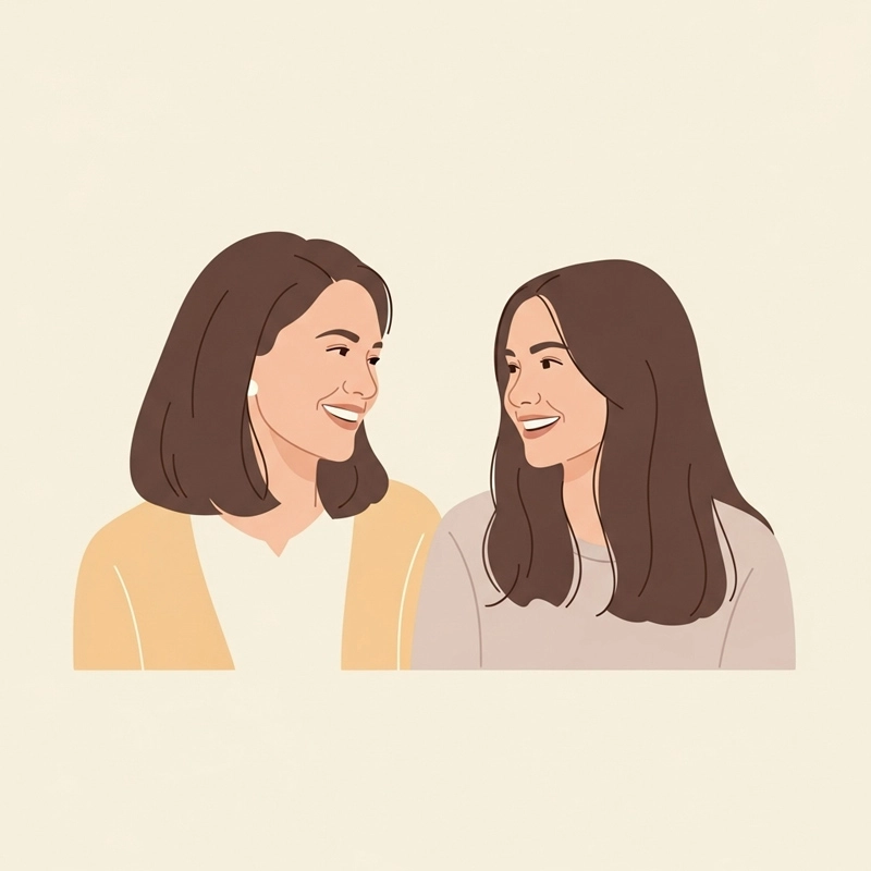 مادر و نوجوان در حال گفتگو و لبخند زدن به یکدیگر