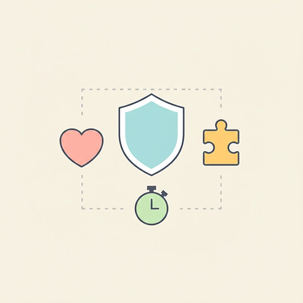 جعبه‌ابزار تاب‌آوری: نماد سپر، قلب، پازل و زمان‌سنج برای امید، تنظیم هیجان، حل مسئله و صبر