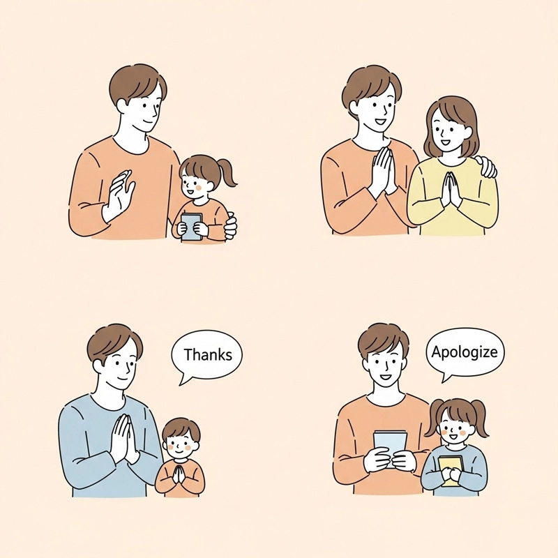 کودک و والدین در حال ایفای نقش در موقعیت اجتماعی