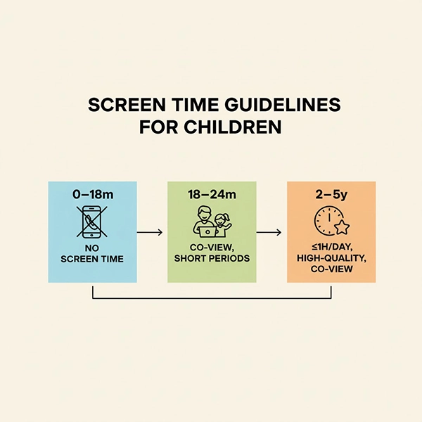خط‌زمانی توصیه‌های سنی استفاده از صفحه‌نمایش برای نوزاد و نوپا
