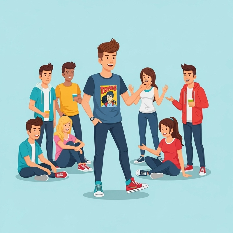 نوجوانی در حال نشان دادن هویت و استقلال در جمع دوستانش