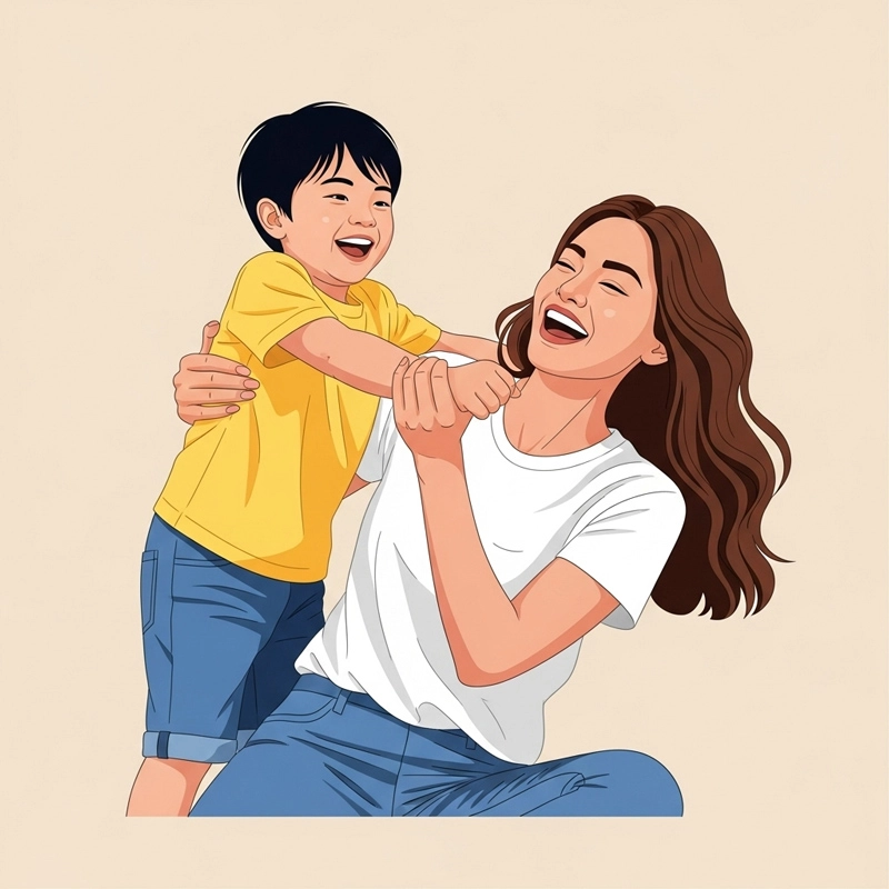 کودک در حال کشتی گرفتن با والدین و لبخند زدن